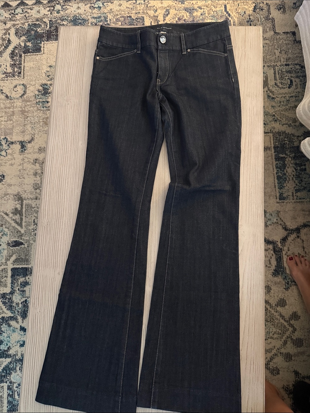 Elie Tahari Dark Indigo Denim Jeans with Contrast Stitching